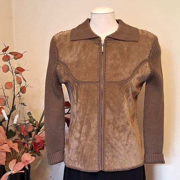 NWT Woman's Light Brown Camel Zip-Up Cardigan Knitwear Lightweight Sweater 6 S - Picture 2 of 6